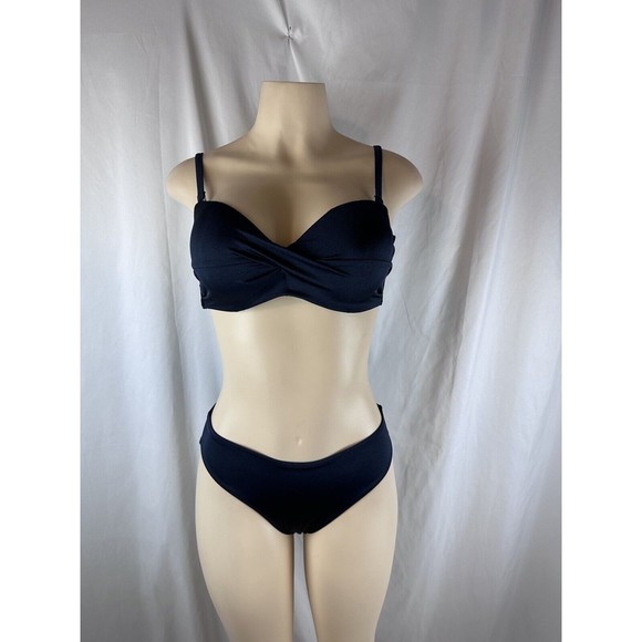H&M Navy Blue Bikini Size 36 c Top and Size 6 Bottoms - Picture 1 of 5